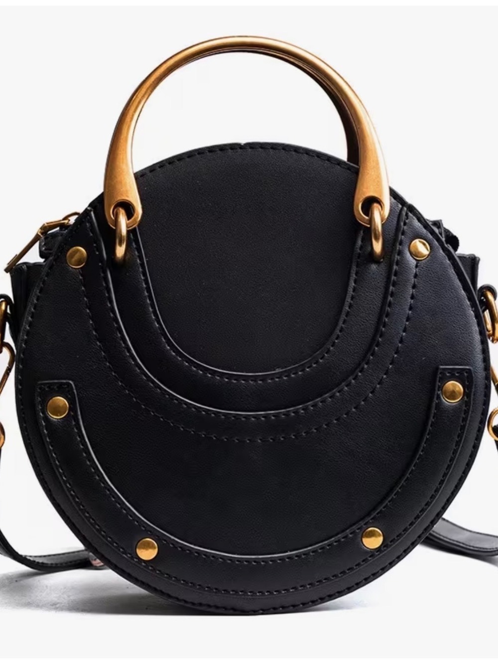 New -Vintage Style -Faux Leather Circle Crossbody Bag -Black